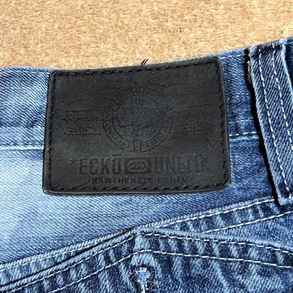 Ecko Unltd Jeans Men 32 Blue Denim White Wash Baggy‎ Hip Hop Skater Y2K Jeans - Picture 10 of 10